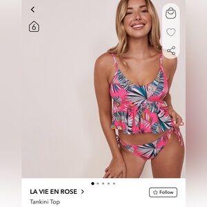 La Vie en Rose EUC women’s tankini top pink palm frond pattern size XL
